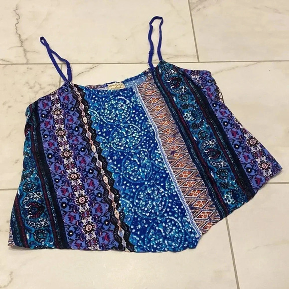 Eyelash Couture Aztec Geometric Blue Purple Floral Crop Top Camisole Size M - Picture 3 of 8